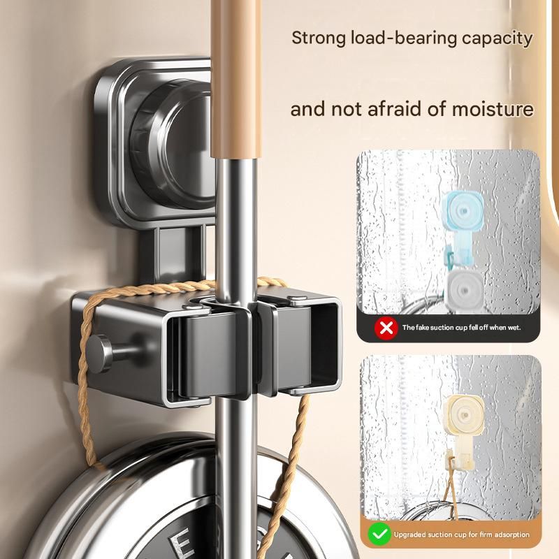 3 pack Milky white Suction Cup Mop and Broom Holder Wall Mount - No Drill Adhesive Hook for Bathroom, Kitchen and Laundry, Strong Hold Reusable Storage Organiser for Cleaning Tools