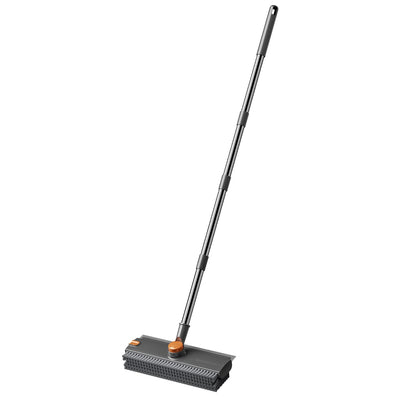 Grey Floor Scrub Brush with V-Shaped Bristles - 360 Degree Rotating Long Handle Gap Cleaner for Bathroom Tiles, Grout and Corners, Heavy Duty Scraper and Brush Combo for  Homes