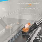 Grey Floor Scrub Brush with V-Shaped Bristles - 360 Degree Rotating Long Handle Gap Cleaner for Bathroom Tiles, Grout and Corners, Heavy Duty Scraper and Brush Combo for  Homes - 45-Degree Angle