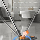 Grey Floor Scrub Brush with V-Shaped Bristles - 360 Degree Rotating Long Handle Gap Cleaner for Bathroom Tiles, Grout and Corners, Heavy Duty Scraper and Brush Combo for  Homes