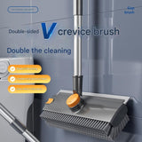 2-piece Grey V-Shaped Floor Scrub Brush and Suction Mop Holder Set - 360 Rotating Grout Cleaner, Heavy Duty Bristles, No Drill Wall Mount Storage, Space Saving Bathroom Cleaning Kit for Tiles and Corners - Front View