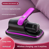 Purple Cordless Handheld Mite Removal Vacuum - UV Sanitising Light, High Suction, Auto Shut-Off Safety - Portable Cleaner for Bed, Sofa & Carpet - Front View