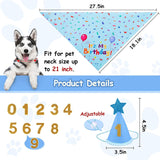 Blue Pet Birthday Bandana and Hat Set - Soft Cotton, Double-Sided Print, Adjustable Party Hat with Number - Cute Dog Birthday Accessories for Photo Props and Celebration - Front View