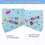 Blue Pet Birthday Bandana and Hat Set - Soft Cotton, Double-Sided Print, Adjustable Party Hat with Number - Cute Dog Birthday Accessories for Photo Props and Celebration - Side View