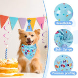 Blue Pet Birthday Bandana and Hat Set - Soft Cotton, Double-Sided Print, Adjustable Party Hat with Number - Cute Dog Birthday Accessories for Photo Props and Celebration - Top-Down View