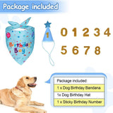Blue Pet Birthday Bandana and Hat Set - Soft Cotton, Double-Sided Print, Adjustable Party Hat with Number - Cute Dog Birthday Accessories for Photo Props and Celebration - 45-Degree Angle
