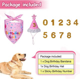 Pink Pet Birthday Bandana and Hat Set - Soft Cotton, Double-Sided Print, Adjustable Party Hat with Number - Cute Dog Birthday Accessories for Photo Props and Celebration - 45-Degree Angle