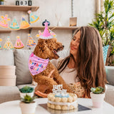 Pink Pet Birthday Bandana and Hat Set - Soft Cotton, Double-Sided Print, Adjustable Party Hat with Number - Cute Dog Birthday Accessories for Photo Props and Celebration - Close-Up Angle