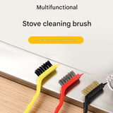 8-Piece   Cleaning Brush Set（Includes 8 transparent hooks） - Stainless Steel Scraper, Brass, Carbon Steel and Nylon Bristles - Multi-Purpose Scrubber for Kitchen Stove, Bathroom Tiles and Grout - Space Saving Design - Top-Down View