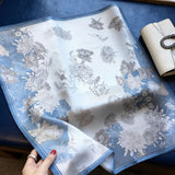 Mulberry Silk Square Scarf for Women - 53x53cm Floral Print Neck Scarf with Gift Box, Soft Lightweight Silk Headscarf for  Birthday, Anniversary - Elegant Gift for Mum, Grandma, Teachers - Close-Up Angle