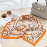 Luxury Orange Scarf Gift Set for Women - 70x70cm Belt Buckle Print Square Scarf with Elephant Comb, Stylish Neck Scarf & Hair Comb Set in Gift Box - Perfect Present for Birthday, Mother's Day, Anniversary - Rear View