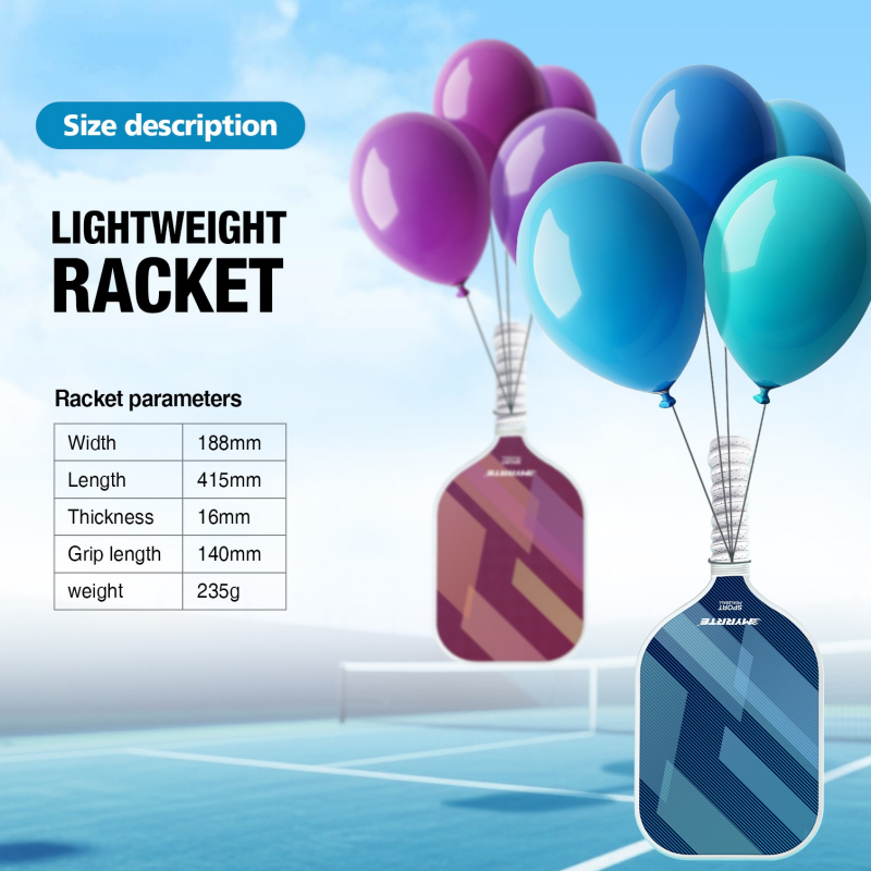 1 pcs Dreamy Blue Fiberglass Pickleball Paddle Lightweight PP Honeycomb Core Training Racket for Beginners and Recreational Play with Cushioned Grip