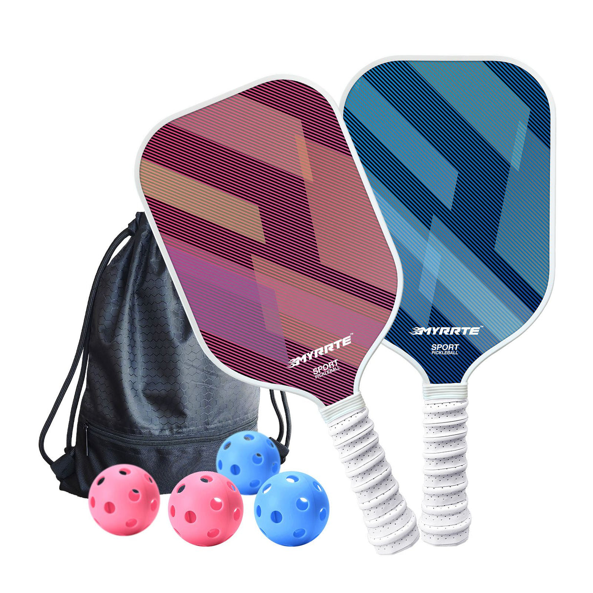 2 pcs Dreamy Purple and Blue Fiberglass Pickleball Paddle Racket Set（2 Rackets + 4 Balls + Bag） Lightweight PP Honeycomb Core Training Racket for Beginners and Recreational Play with Cushioned Grip