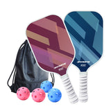 2 pcs Dreamy Purple and Blue Fiberglass Pickleball Paddle Racket Set（2 Rackets + 4 Balls + Bag） Lightweight PP Honeycomb Core Training Racket for Beginners and Recreational Play with Cushioned Grip