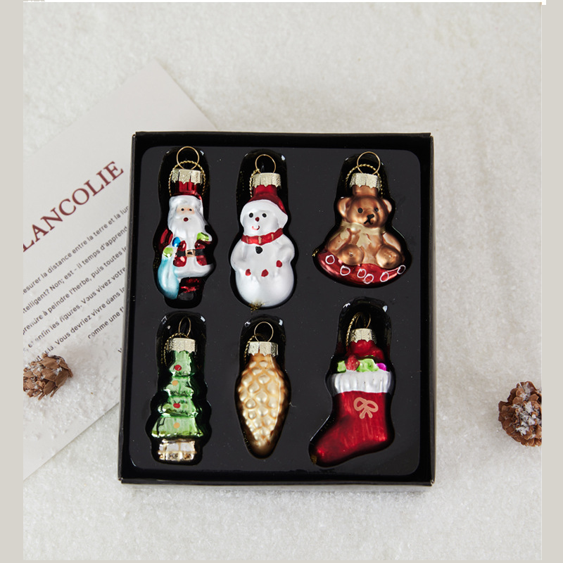 6-piece Christmas Glass Ornament Set – Santa, Snowman & Holiday Character Hanging Decorations for Christmas Tree and Festive Home Decor