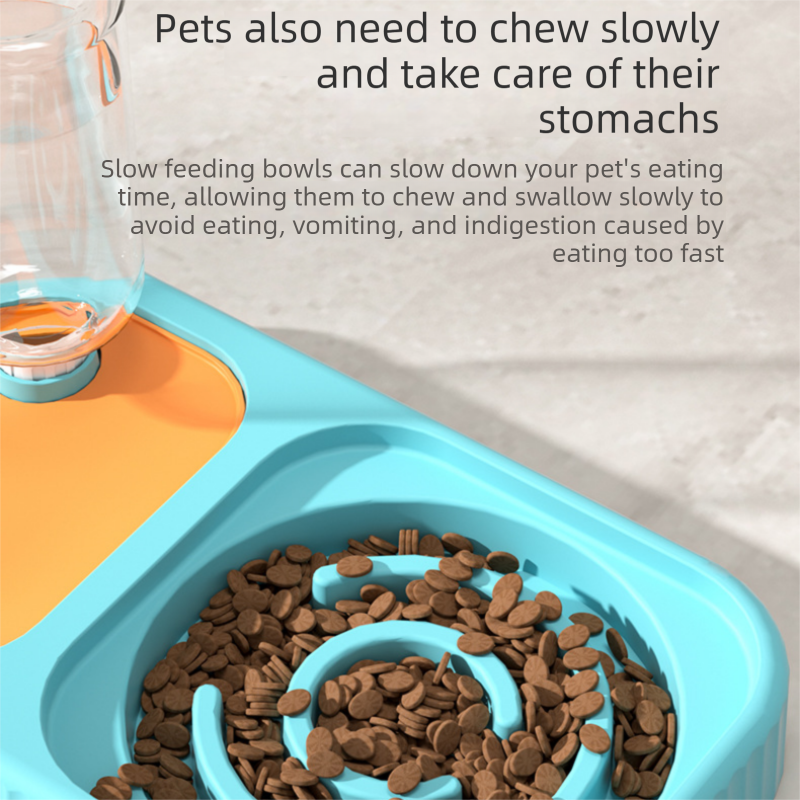 Grey and  White Cat & Dog Feeding Station with Water Dispenser – Elevated Stainless Steel Pet Bowl Set with Slow Feeder, Anti-Spill Design and Automatic Water Supply