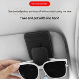 Black Car Sun Visor Eyeglasses Holder Magnetic Glasses Clip with Card Storage Multifunction Auto Sunglasses Organizer PVC Leather Interior Accessory - Side View