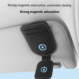 Grey Car Sun Visor Eyeglasses Holder Magnetic Glasses Clip with Card Storage Multifunction Auto Sunglasses Organizer PVC Leather Interior Accessory - 45-Degree Angle