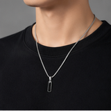 Black Zircon Bar Pendant Necklace 45cm+5cm for Men, Stainless Steel Cuban Chain Necklace, Minimalist Hip Hop Street Style Jewellery - 45-Degree Angle