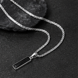 Black Zircon Bar Pendant Necklace 45cm+5cm for Men, Stainless Steel Cuban Chain Necklace, Minimalist Hip Hop Street Style Jewellery - Extra Image