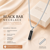 Black Zircon Bar Pendant Necklace 50cm+5cm for Men, Stainless Steel Cuban Chain Necklace, Minimalist Hip Hop Street Style Jewellery