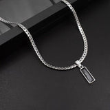 Black Zircon Bar Pendant Necklace 50cm+5cm for Men, Stainless Steel Cuban Chain Necklace, Minimalist Hip Hop Street Style Jewellery