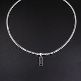 Black Zircon Bar Pendant Necklace 50cm+5cm for Men, Stainless Steel Cuban Chain Necklace, Minimalist Hip Hop Street Style Jewellery