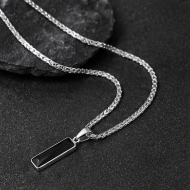 Black Zircon Bar Pendant Necklace 50cm+5cm for Men, Stainless Steel Cuban Chain Necklace, Minimalist Hip Hop Street Style Jewellery