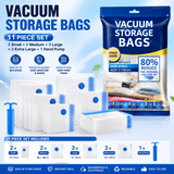 11-piece Vacuum Storage Bags Set(2 small, 2 medium, 3 large, 3 extra large, 1 hand pump)- Heavy Duty Space Saving Compression Bags for Clothes Quilts Bedding Moisture Proof Wardrobe Organisation Travel Storage Reusable Durable Seal