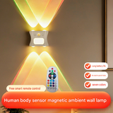 3PCS Smart Home Atmosphere Set – White USB Rechargeable Camera Humidifier & 2pcs Black RGB Motion Sensor Wall Light, Magnetic Wireless Night Lamp with Remote Control for Bedroom, Living Room & Office - Front View