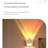 3PCS Smart Home Atmosphere Set – White USB Rechargeable Camera Humidifier & 2pcs Black RGB Motion Sensor Wall Light, Magnetic Wireless Night Lamp with Remote Control for Bedroom, Living Room & Office - Low Angle