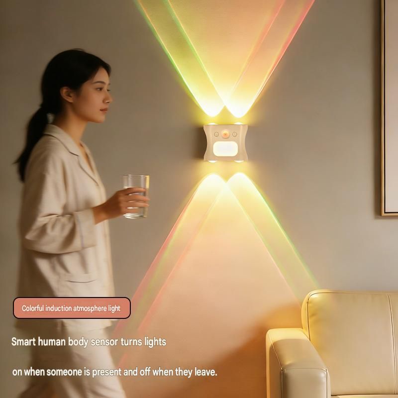 3PCS Smart Home Atmosphere Set – Pink USB Rechargeable Camera Humidifier & 2pcs Black RGB Motion Sensor Wall Light, Magnetic Wireless Night Lamp with Remote Control for Bedroom, Living Room & Office
