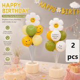 2 Pack Daisy Birthday Balloon Table Centerpiece Set（"Happy Birthday" letter style and pale yellow balloon style）, 10 Inch Latex Balloons with Smiley Flower Topper, Birthday Party Decoration for First Birthday & Celebration Events