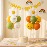 2 Pack Daisy Birthday Balloon Table Centerpiece Set（"Happy Birthday" letter style and pale Orange balloon style）, 10 Inch Latex Balloons with Smiley Flower Topper,  Birthday Party Decoration for First Birthday & Celebration Events