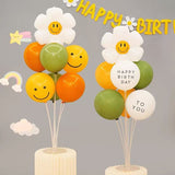 2 Pack Daisy Birthday Balloon Table Centerpiece Set（"Happy Birthday" letter style and pale Orange balloon style）, 10 Inch Latex Balloons with Smiley Flower Topper,  Birthday Party Decoration for First Birthday & Celebration Events