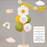 2 Pack Daisy Birthday Balloon Table Centerpiece Set（"Happy Birthday" letter style and pale Orange balloon style）, 10 Inch Latex Balloons with Smiley Flower Topper,  Birthday Party Decoration for First Birthday & Celebration Events