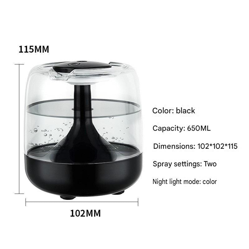Black 650ML USB Mini Humidifier with Aromatherapy Function, Cool Mist Air Humidifier for Bedroom, Home Office, Quiet Large Mist Output Diffuser with Night Light