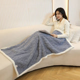 Blue 90×140cm Textured bar knit pattern Sherpa Fleece and Taffeta Throw Blanket – Soft Loungewear Shawl, Warm Office & Sofa Wrap for Winter Comfort - Extra Image