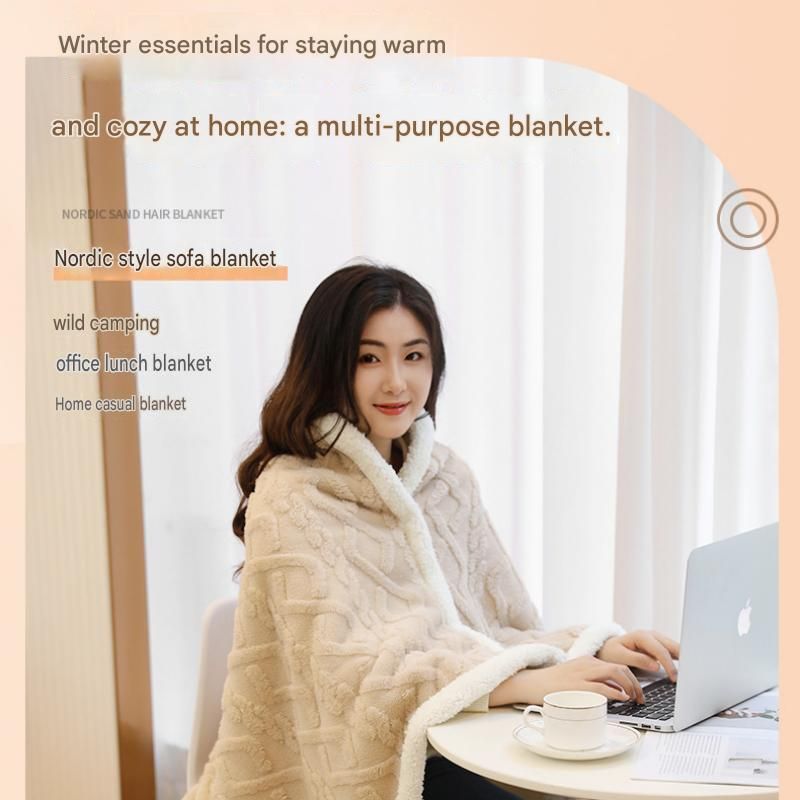 Khaki 90×140cm Textured bar knit pattern Sherpa Fleece and Taffeta Throw Blanket – Soft Loungewear Shawl, Warm Office & Sofa Wrap for Winter Comfort