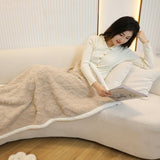 Khaki 90×140cm Textured bar knit pattern Sherpa Fleece and Taffeta Throw Blanket – Soft Loungewear Shawl, Warm Office & Sofa Wrap for Winter Comfort