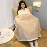 Khaki 90×140cm Textured bar knit pattern Sherpa Fleece and Taffeta Throw Blanket – Soft Loungewear Shawl, Warm Office & Sofa Wrap for Winter Comfort - Extra Image