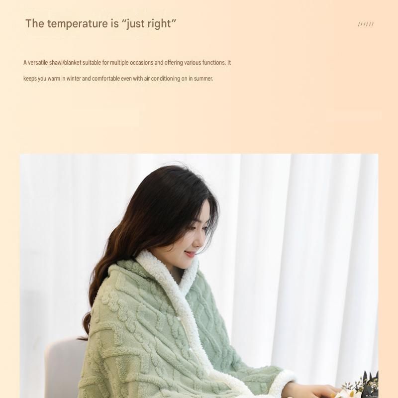 Green 90×140cm Textured bar knit pattern Sherpa Fleece and Taffeta Throw Blanket – Soft Loungewear Shawl, Warm Office & Sofa Wrap for Winter Comfort