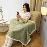 Green 90×140cm Textured bar knit pattern Sherpa Fleece and Taffeta Throw Blanket – Soft Loungewear Shawl, Warm Office & Sofa Wrap for Winter Comfort - Extra Image