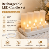 LED Rechargeable Flameless Candle Night Light Set (8 Units, with Lampshade)– USB Charging Decorative Tea Light Ambient Lighting for Christmas & Home Decor