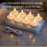 LED Rechargeable Flameless Candle Night Light Set (8 Units, with Lampshade)– USB Charging Decorative Tea Light Ambient Lighting for Christmas & Home Decor - Front View