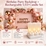 Birthday Party Backdrop and Rechargeable LED Candle Set - 180x115 cm Printed Floral, balloon, and candle patterns 