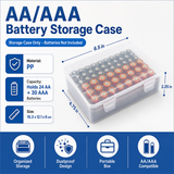 White AA/AAA Battery Storage Case 24 AA + 30 AAA Capacity Durable PP Organizer Box with Removable Foam Dustproof Portable Protective Battery Holder