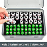 White AA/AAA Battery Storage Case 24 AA + 30 AAA Capacity Durable PP Organizer Box with Removable Foam Dustproof Portable Protective Battery Holder - 45-Degree Angle