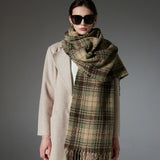 Striped Wool-Blend Beanie & Plaid Fringed Scarf Set — Soft Knit Hat (36 x 26 cm) and Oversized Shawl (200 x 65 cm); A Must-Have for Christmas and Cold Weather - Top-Down View