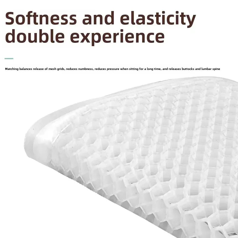Black honeycomb gel seat cushion with non-slip cover, 47 x 47cm, cushion on an office chair